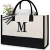 TOPDesign Personalized Initial Canvas Beach Women's Bag