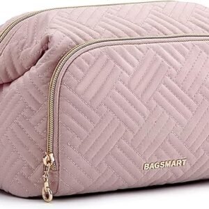 BAGSMART Travel Makeup Bag, Cosmetic Bag Make Up Organizer Case,Large Wide-open Pouch for Women Purse for Toiletries Accessories Brushes